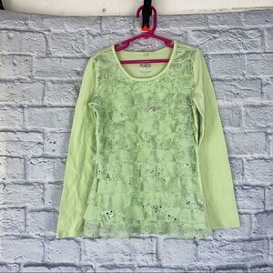 Justice ruffle front sequin shimmer top green sz10
